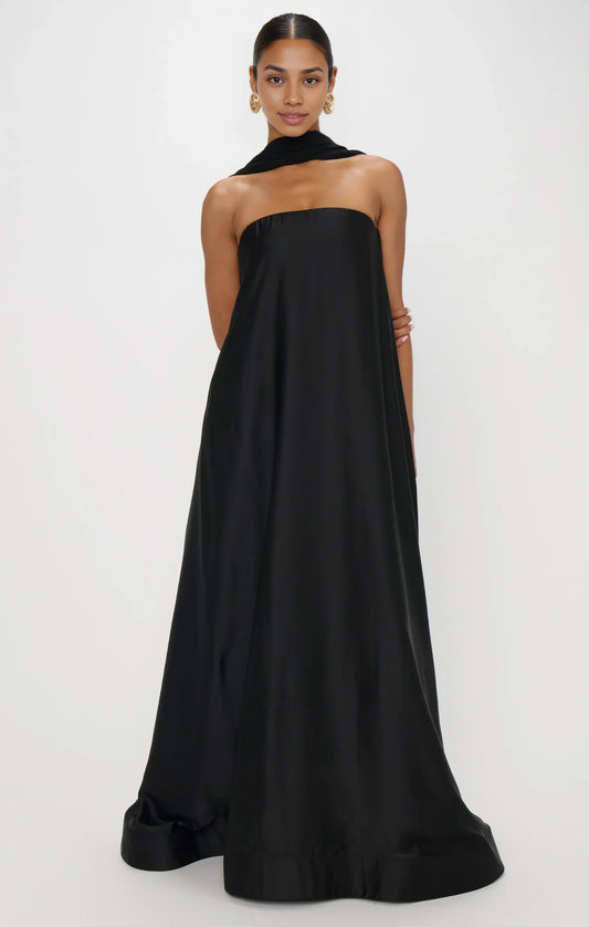Dress Strapless Off the Shoulder Black Sleeveless Maxi Dress A-Line Solid Color Backless Fashion Prom Dress