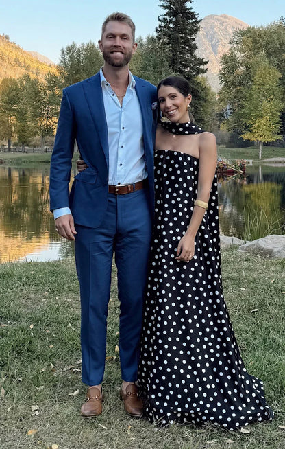 Dress Strapless Off the Shoulder Black Sleeveless Maxi Dress A-Line Polka Dots Backless Fashion Prom Dress