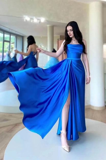 Dress Strapless Open Back Sleeveless Prom Dress with Split and Ruffle