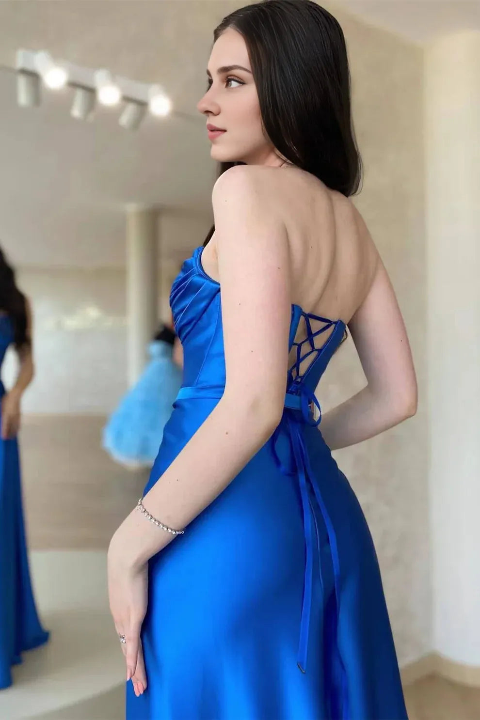 Dress Strapless Open Back Sleeveless Prom Dress with Split and Ruffle