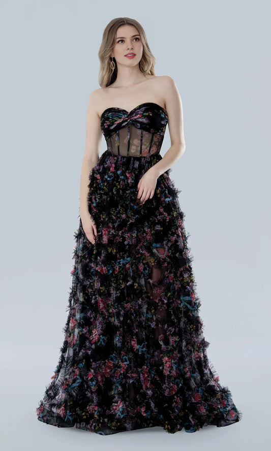 Dress Strapless Prom Ball Gown A-line Black Elegant Sweep/Brush Train Sleeveless Evening Dress