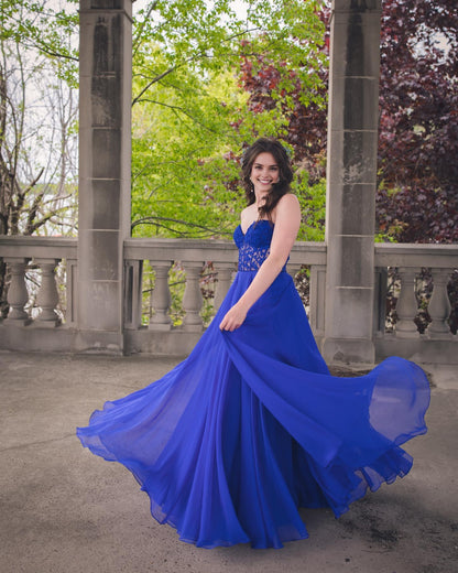 Dress Strapless Royal Blue Appliques Chiffon Long Dress Prom Dress