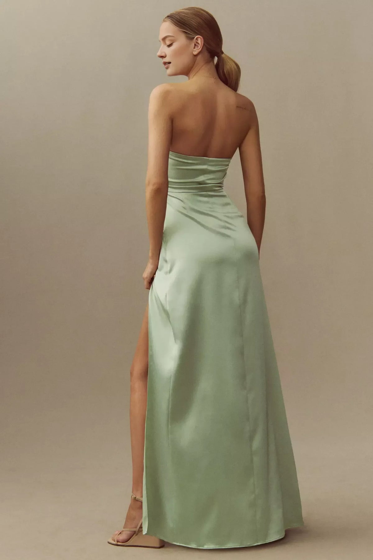 Dress Strapless Side-Slit Satin Sleeveless Prom Dress Sage Minimalist Maxi Dress