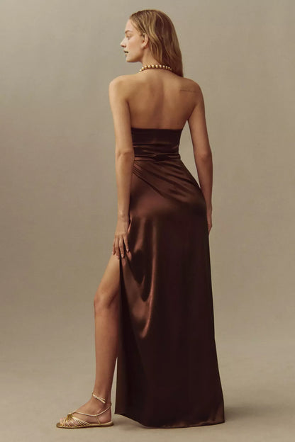 Dress Strapless Side-Slit Satin Sleeveless Prom Dress Sage Minimalist Maxi Dress