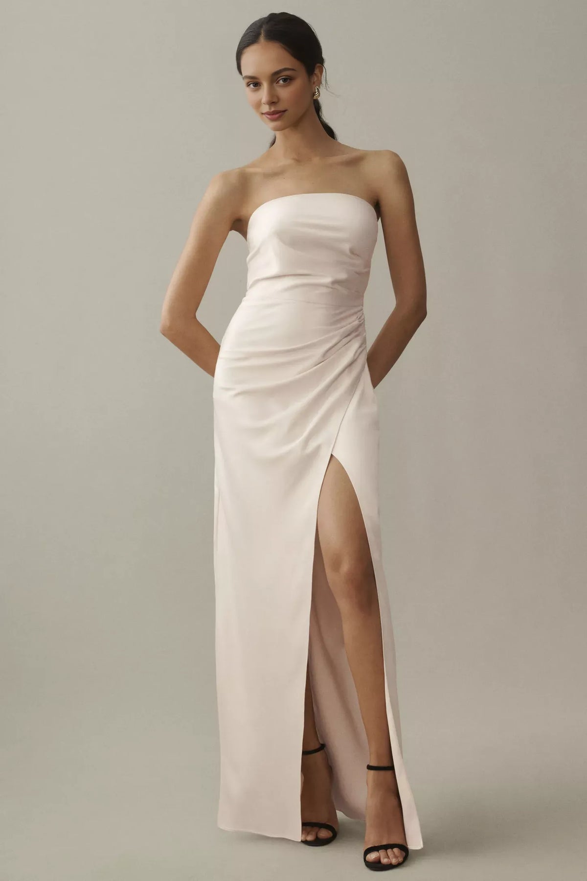 Dress Strapless Side-Slit Satin Sleeveless Prom Dress Sage Minimalist Maxi Dress