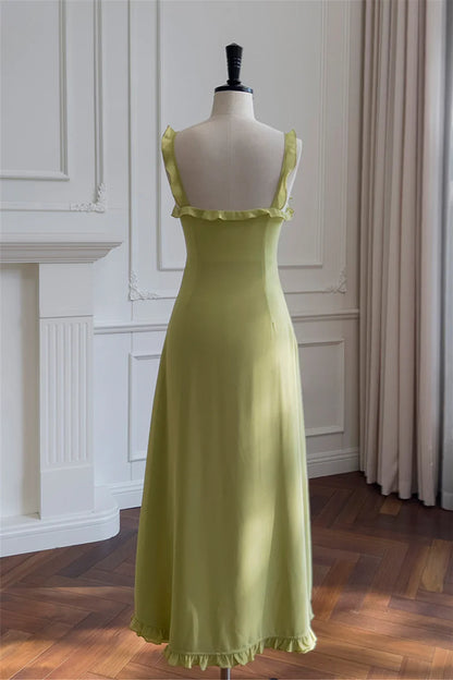 Dress Straps Green Sleeveless Irregular Ruffles Long Dress Prom Dress