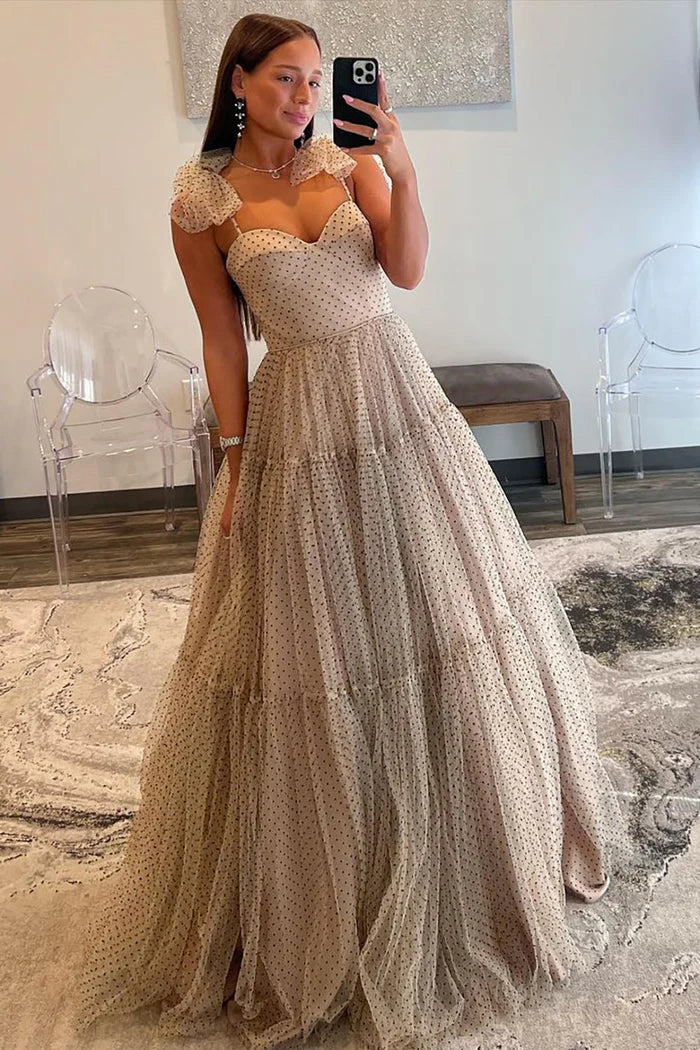 Dress Stunning A-Line Tie Straps Sleeveless Tulle Prom Dress With Zipper Up Back