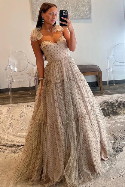 Dress Stunning A-Line Tie Straps Sleeveless Tulle Prom Dress With Zipper Up Back