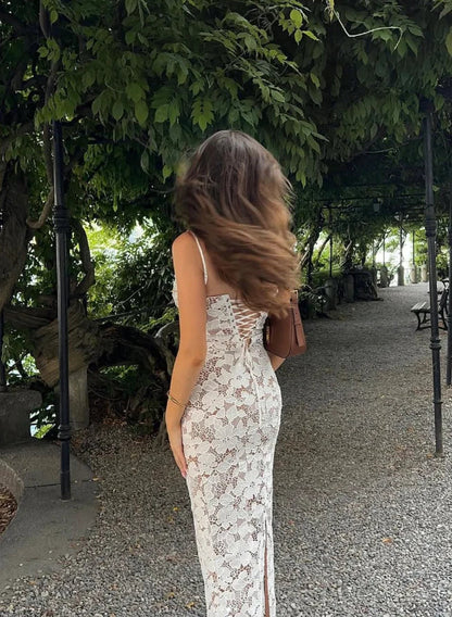 Dress Stunning Sheath Spaghetti Strap White Lace Long Prom Dress Evening Dress Party Dress