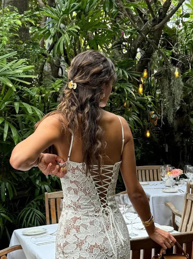 Dress Stunning Sheath Spaghetti Strap White Lace Long Prom Dress Evening Dress Party Dress