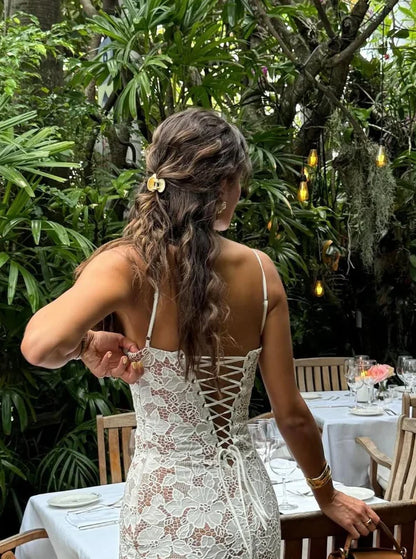 Dress Stunning Sheath Spaghetti Strap White Lace Long Prom Dress Evening Dress Party Dress