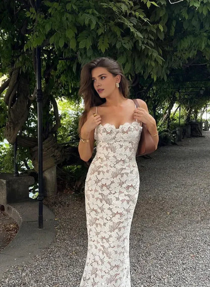 Dress Stunning Sheath Spaghetti Strap White Lace Long Prom Dress Evening Dress Party Dress