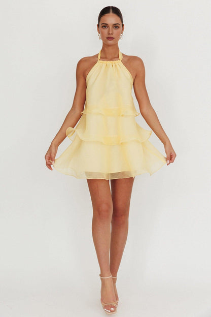 Dress Stunning Tiered Halterneck Mini Dress White Sleeveless Cold Shoulder Homecoming Dress