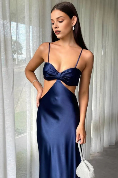 Dress Stylish Mint Green Sheath Waist Hollow Tie Back Long Satin Prom Dress
