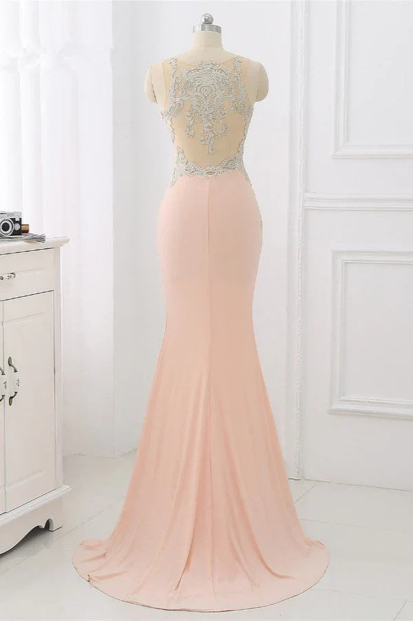 Dress Sweep&Brush Train Appliques Sleeveless Evening Dresses With Front Slit Prom Dress