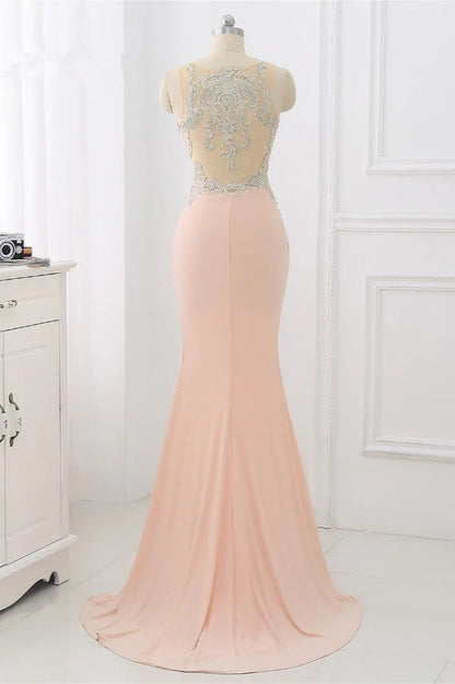 Dress Sweep&Brush Train Appliques Sleeveless Evening Dresses With Front Slit Prom Dress