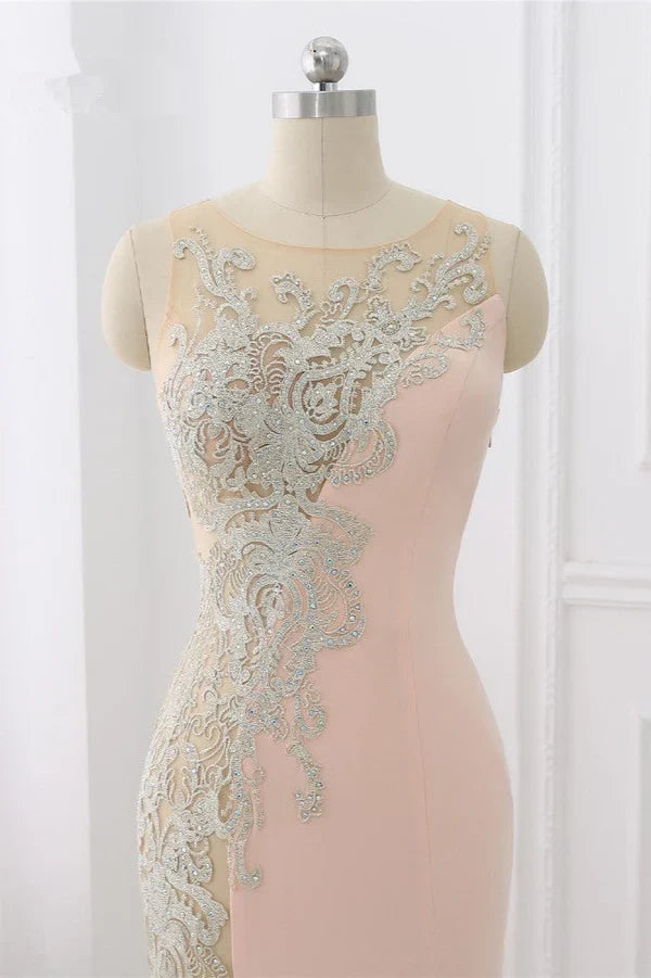 Dress Sweep&Brush Train Appliques Sleeveless Evening Dresses With Front Slit Prom Dress