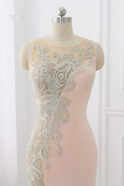 Dress Sweep&Brush Train Appliques Sleeveless Evening Dresses With Front Slit Prom Dress