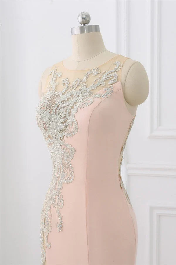 Dress Sweep&Brush Train Appliques Sleeveless Evening Dresses With Front Slit Prom Dress