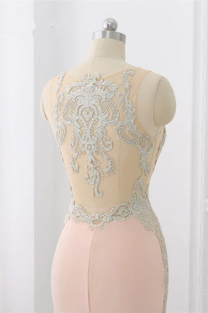Dress Sweep&Brush Train Appliques Sleeveless Evening Dresses With Front Slit Prom Dress