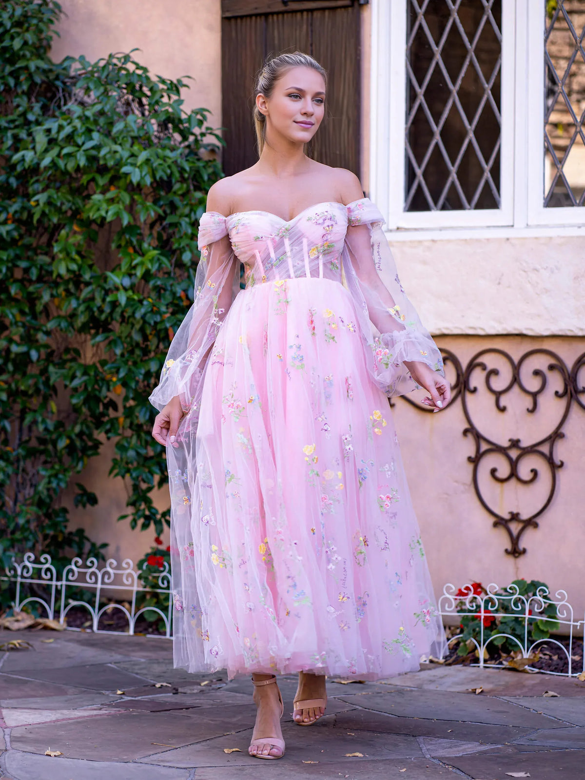 Dress Sweetheart Neck Off the Shoulder Embroidered Tulle Prom Dress