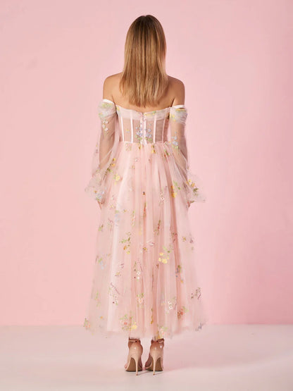 Dress Sweetheart Neck Off the Shoulder Embroidered Tulle Prom Dress
