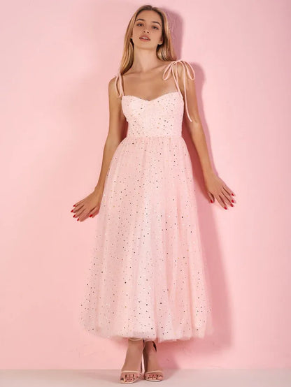 Dress Sweetheart Neckline A-line Maxi Dress Prom Dress Spaghetti Straps Sleeveless Tulle Party Dress