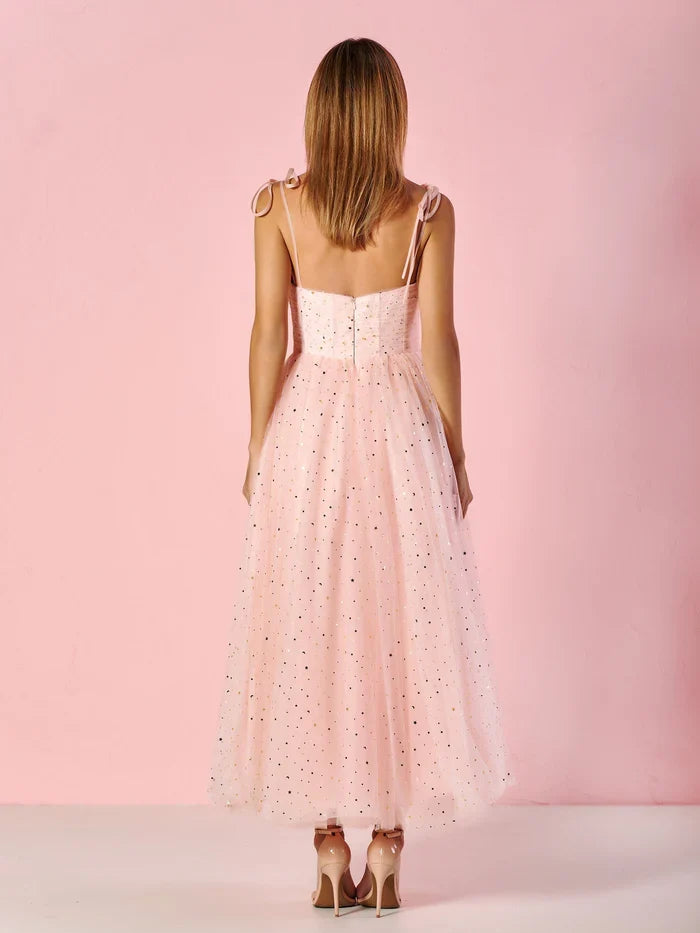 Dress Sweetheart Neckline A-line Maxi Dress Prom Dress Spaghetti Straps Sleeveless Tulle Party Dress