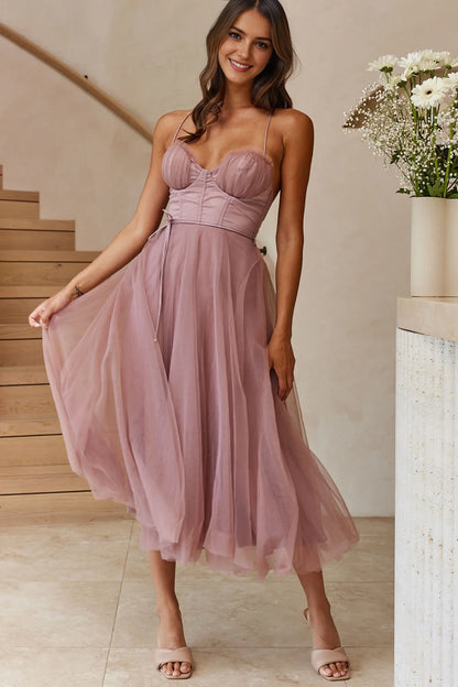 Dress Sweetheart Neckline Chiffon Midi Dress Sage A-line Spaghetti Straps Sleeveless Backless Prom Dress