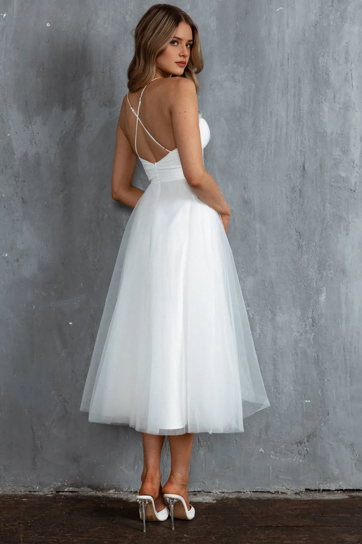 Dress Sweetheart Neckline Chiffon Midi Dress Sage A-line Spaghetti Straps Sleeveless Backless Prom Dress