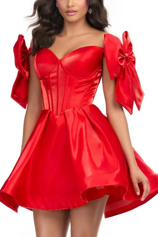 Dress Sweetheart Off-the-Shoulder Cocktail Dress Sleeveless Solid Color A-Line Princess Short Homecoming Dress