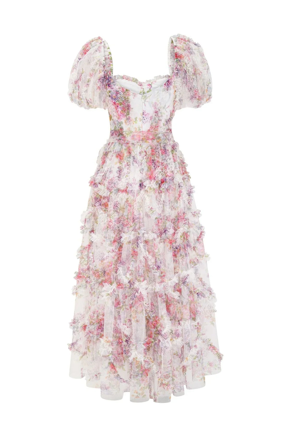 Dress Sweetheart Purple Floral Print Long Dress with Belt Prom Dress