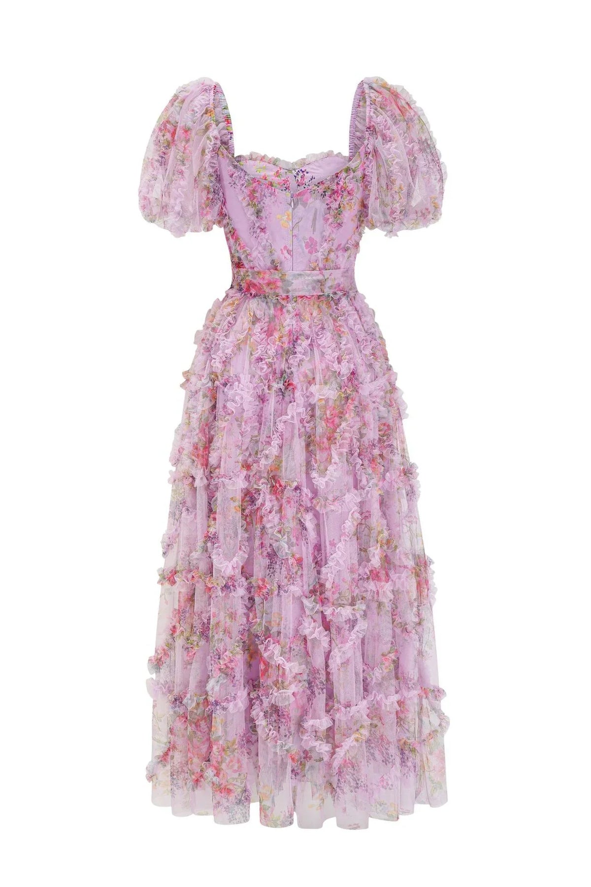 Dress Sweetheart Purple Floral Print Long Dress with Belt Prom Dress