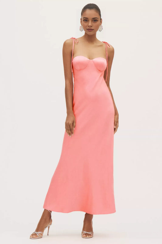 Dress Sweetheart Shell-Shaped Bust Satin Maxi Dress Spaghetti straps Pink Prom Dress