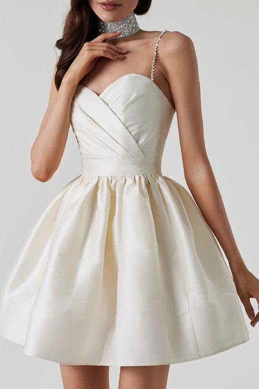 Dress Sweetheart Spaghetti Strap Pleated Satin A-Line Mini Homecoming Dress Sleeveless Party Dress