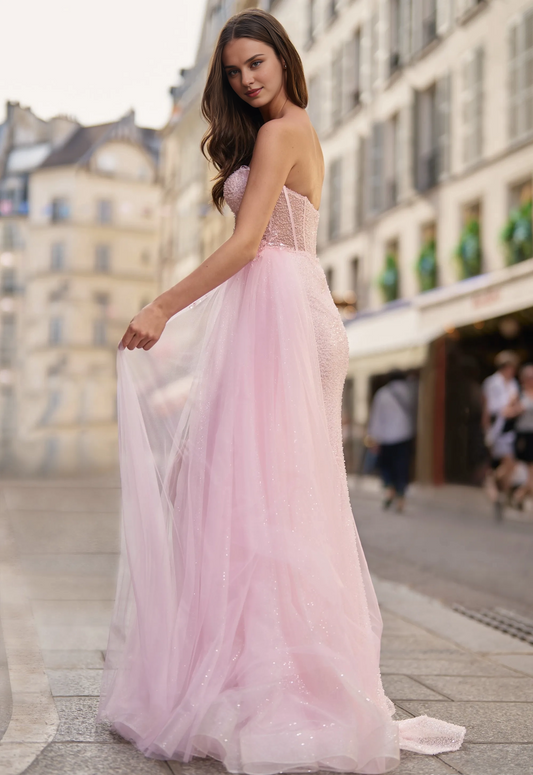 Dress Sweetheart Strapless Glitter Sequin Prom Dresses Mermaid Slit Satin Formal Gown with Train Prom Dress/Formal Wear Dresses