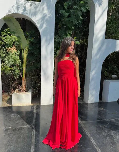 Dress Sweetheart Strapless Pretty A Line Strapless Red Chiffon Long Prom Dresses Formal Evening Dress