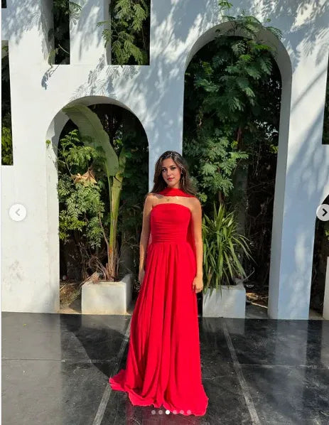Dress Sweetheart Strapless Pretty A Line Strapless Red Chiffon Long Prom Dresses Formal Evening Dress
