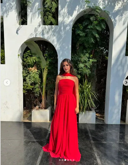Dress Sweetheart Strapless Pretty A Line Strapless Red Chiffon Long Prom Dresses Formal Evening Dress