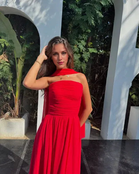 Dress Sweetheart Strapless Pretty A Line Strapless Red Chiffon Long Prom Dresses Formal Evening Dress