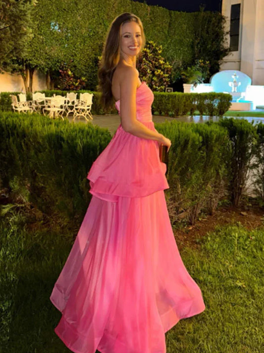 Dress Sweetheart Strapless Sleeveless A-line Tulle Long Prom Dresses For Party