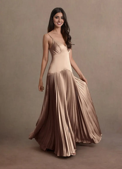 Dress Blue Spaghetti Straps V Neck Elegant Maxi Dress Prom Dress Sleeveless Backless Satin A-Line Evening Dress