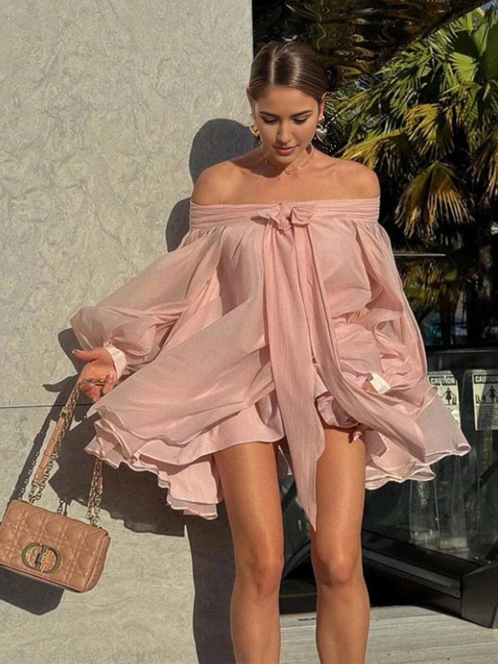 Dress Trendy Fluffy Mini Dress Off Shoulder with Bow Lantern Sleeves Party Dress Elegant Short Prom Dress Homecoming Dress