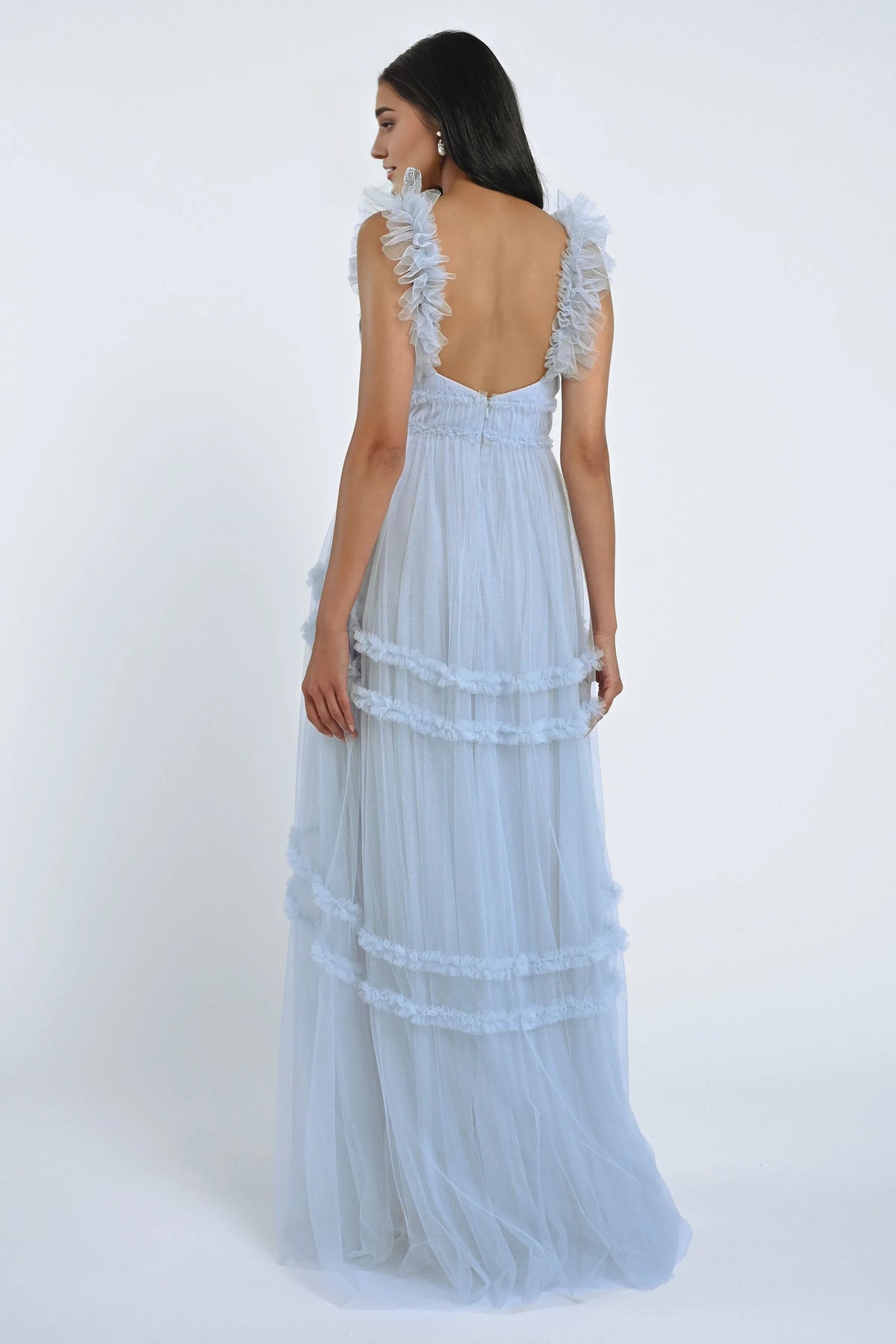 Dress Tulle Elegant Sweetheart Sleeveless Evening Dress Bridesmaid Dress Ruffled Straps A-Line Floor-Length Back Zip Prom Dress