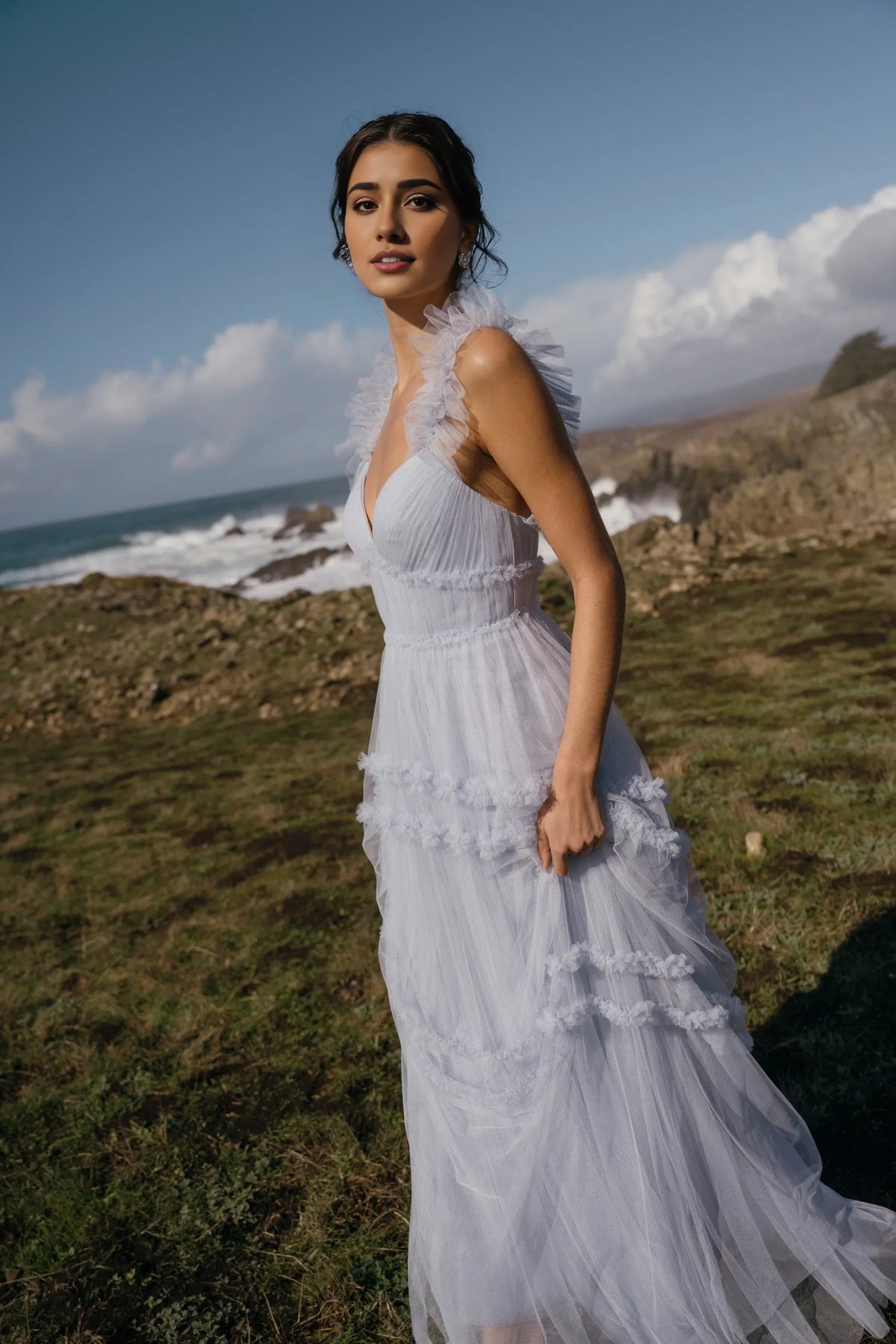 Dress Tulle Elegant Sweetheart Sleeveless Evening Dress Bridesmaid Dress Ruffled Straps A-Line Floor-Length Back Zip Prom Dress