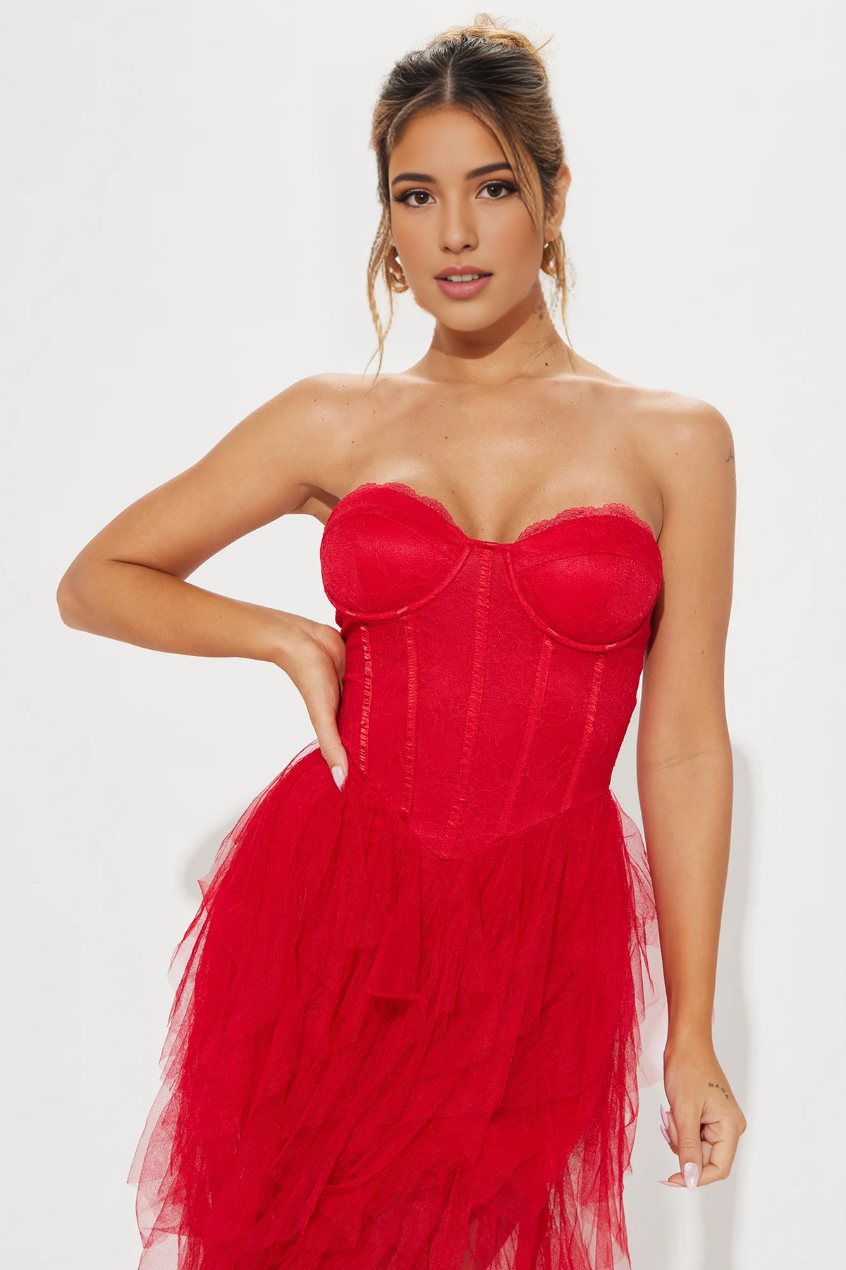 Dress Tulle Gown Off-the-Shoulder Long White Tiered Red Party Dress Strapless Mermaid Prom Dress
