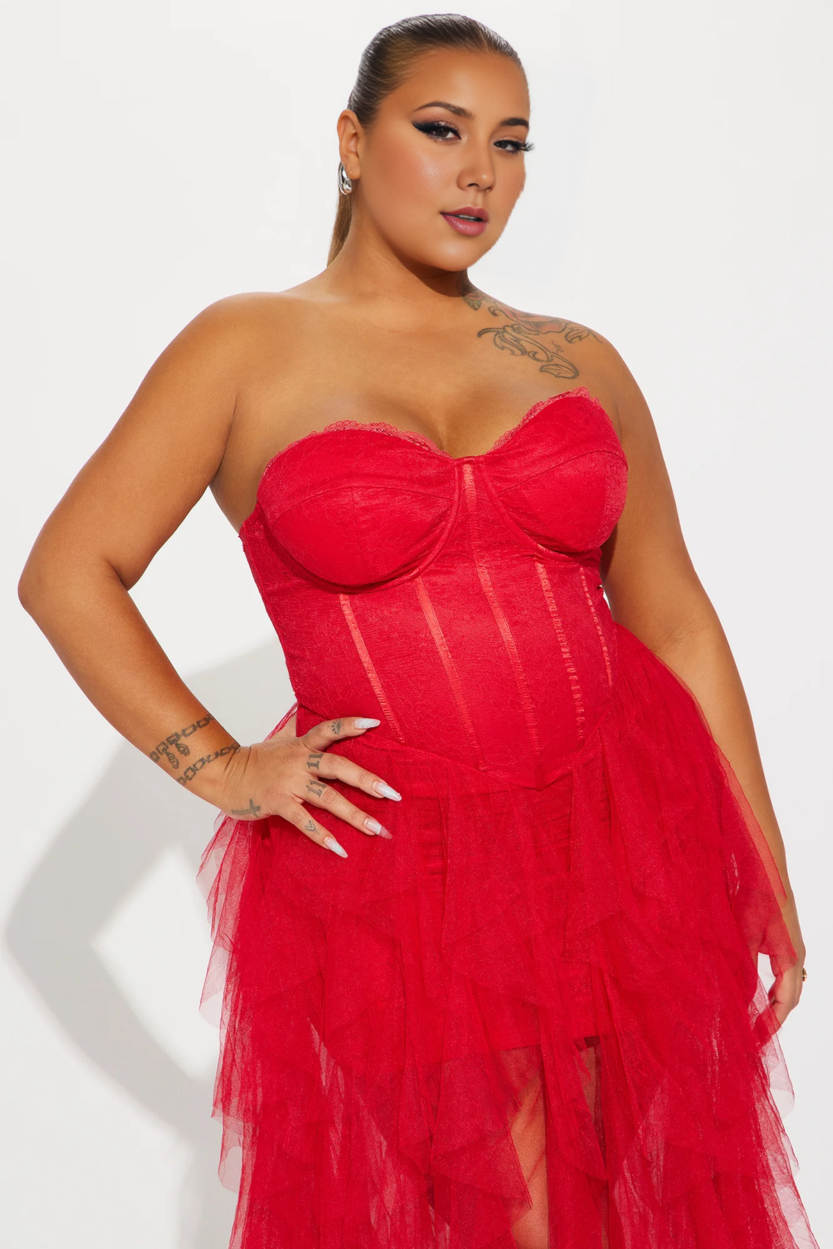 Dress Tulle Gown Off-the-Shoulder Long White Tiered Red Party Dress Strapless Mermaid Prom Dress