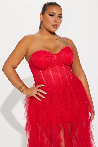 Dress Tulle Gown Off-the-Shoulder Long White Tiered Red Party Dress Strapless Mermaid Prom Dress