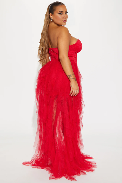 Dress Tulle Gown Off-the-Shoulder Long White Tiered Red Party Dress Strapless Mermaid Prom Dress