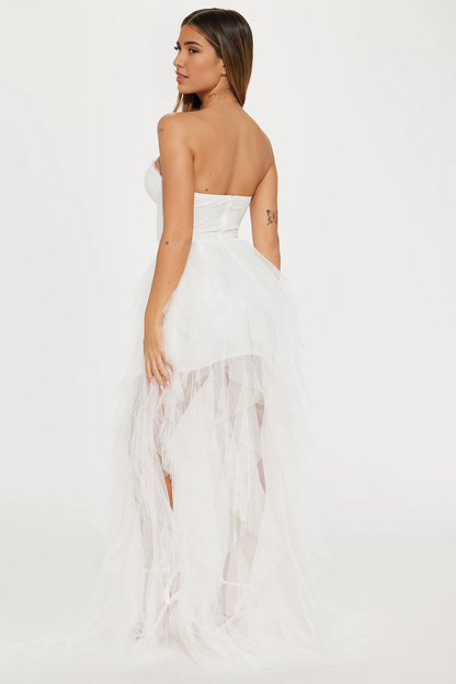 Dress Tulle Gown Off-the-Shoulder Long White Tiered Red Party Dress Strapless Mermaid Prom Dress